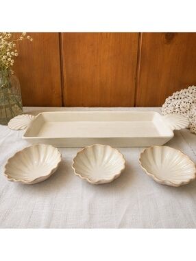 Sonoma Nautical Sand Serving Tray Set With 3 Shell Bowls Coastal Tableware